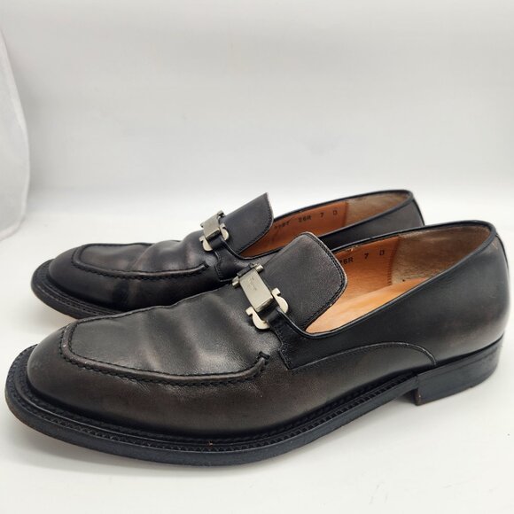 Made in Italy Salvatore Ferragamo Mens Black Leather Loafers Size 7D - Picture 7 of 7